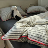 elvesmall Ins Nordic Stripe Duvet Cover Set Minimalist Quilt Cover and Sheet Pillowcase Washed Cotton Home Bedding Boys Adults Bedclothes