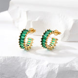 elvesmall Emerald Green Zircon Hoop Earrings For Women Big Round Earrings Bridal Wedding Party Jewelry Gift Girlfriend Wife Birthday