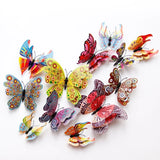 elvesmall  12pcs/set 3D Double-layer Butterfly Wall Stickers with Magnet PVC Butterflies Refrigerator Stickers Home Wedding Christmas Decor