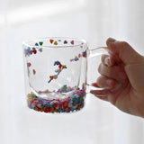 elvesmall  -   Shining Fairy Double Layer Quicksand Water Cup Big Ear Coffee Breakfast Heat Insulation Bubble Sequin Creative Glass