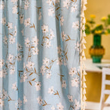 elvesmall Semi Blackout Curtains for Kitchen Living Room Bedroom Home Decoration Curtains American Style Blue Floral Print Cotton Linen