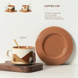 elvesmall  -  Korean Style Vintage Ceramic Coffee Cup and Saucer Set, Heat Resistant with Spoon, Household Breakfast Milk Mug