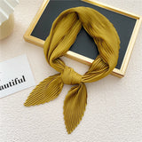 elvesmall Women Pleated Satin Scarf Headscarf Neckerchief Skinny Ribbon Square Hair Tie Band Kerchief Satin Foulard Scarves Decorative