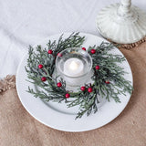 elvesmall Christmas Wreath Shape Candlestick with Berry Pinecone Candle Holder Garland Flower Rings Wedding Party Door Home Table Decor