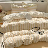 elvesmall Washed Cotton Double Yarn Crepe Striped Quilt Set 3-4 Pillowcase with Sheet Bedding Cover Supplies 200x230 220x240 Skin Friendly