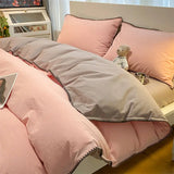 elvesmall Washed Cotton Waffle Bedding Set Sheet Set Four-piece Non-cotton Cotton Bed Sheet Quilt Three-piece Bedding Set