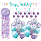 elvesmall Mermaid Balloon Banner Cake Topper Happy Ocean Girl Birthday Party Mermaid Tail Jellyfish Tassels Decor Under The Sea Wedding