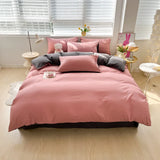 elvesmall Solid Color Duvet Cover Set Twin Queen, 100% Washed Cotton Bedding Set Soft Comfy 4 Pcs-1 Quilt Cover,1 Flat Sheet,2 Pillowcase
