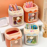 elvesmall Piggy Drawer Pen Holder Girl Heart Student Multifunctional Storage Office Stationery Rreative  Cartoon Multi Grid Cute