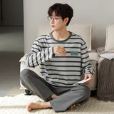 elvesmall  High Quality Men Pajamas Suit Pure Cotton Long Sleeved Autumn Winter Nightcloth Outdoor Male Breathable Fashion Sleepwear Set