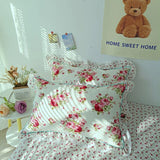 elvesmall Elegant Flowers Print Bedding Sets King Queen Size Pastoral Style Ruffle Lace Duvet Cover Bed Sheet Pillowcases Home Textile
