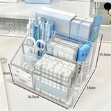 elvesmall Large Capacity Desk Pen Holder Pen Stand Transparent Stationery Organizer 5-Grid Acrylic Pencil Storage Box Cosmetic Organizer