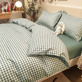 elvesmall Blue Checkerboard Print Bedding Sets Nordic Duvet Cover Simple Lattice Quilt Cover Bed Sheet For Kdis Adults Bedclothes
