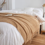 elvesmall Office Cover Nap Blankets Sofa Bed Decorative Blanket 127x170cm Nordic Style Solid Color Woven with Tassel 4 Colors Optional