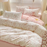 elvesmall Washed Cotton Bedding Cover Set with Pillowcase bed sheet Single Full Size Bed Linen Duvet Cover Set Queen/King Double Size