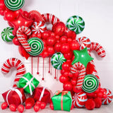 elvesmall 22inch Red Green Christmas Gift Boxes Foil Balloons Lollipop Canes Ball Xmas Decoration Party Favor Christmas Decoration Air Glo