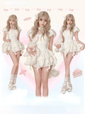 srczz  -  Japanese Sweet Lolita Skirt Suits Women Causal Sweet French Tops + Elegant Cute Mini Cake Skirts Summer 2024 2 Piece Skirt Set