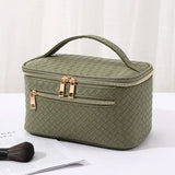 elvesmall PU Leather Cosmetics Bag Large Capacity Makeup Organizers Women Toiletries Organizer Waterproof Female Plaid Storage Makeup Case