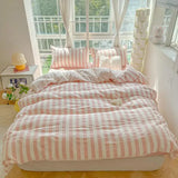 elvesmall Lightweight Hotel Luxury Duvet Cover 4Pcs Blue White Vertical Stripes Ultra Soft Breathable Comforter Cover Bed Sheet Pillowcase