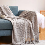 elvesmall Textile City-Diamond-Shaped Cashmere Blanket, Sofa Blanket, Thickened, Knitting Tassels, Office Nap, Jacquard DIY Towel, Winter