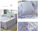 elvesmall  Princess Style Cotton Embroidery Bedding Set, Duvet Cover Sets with Bed Skirt, Fitted Sheet, Ruffles Decoration for Bedroom, 4Pc