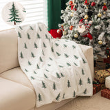 elvesmall Soft Faux Fur Blanket Reversible Fuzzy Long Hair Shaggy Blanket Fluffy Plush Fleece Christmas Tree Embroidered Throw Blanket
