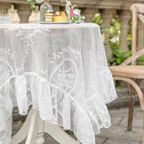 elvesmall Lace Table Cloth Retro Mesh Tablecloth White Rectangle Table Cover Wedding Party Decor Picnic Cloth Background Cloth