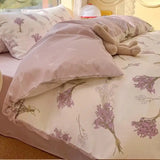 elvesmall High Quality Cotton Printed Four-piece Set Small Fresh Style Home Quilt Cover Fitted Sheet Pillowcase Soft Comfortable Bedding