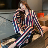 elvesmall  Fashion Design Pajamas Suit Women Men Ice Silk Long Sleeves Home Colth Couples Satin Thin Sleepwear Set Cool Summer Male Female