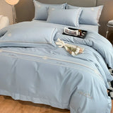 elvesmall  Light Luxury Style 120 Thread Count Pure Cotton Four Piece Set Embroidered All Cotton Quilt Cover Premium Feeling Bed Sheet