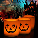 elvesmall  Halloween Ghost Face Candle Night Light Yellow Flash Night Lamp Cylindrical Flameless Lights Party Bedroom Table Home Decoration