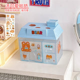 elvesmall Transparent Desktop Storage Box Creative Small House Pen Holder Student Kawaii Stationery Cosmetic Organizer Rack Drawer Cute