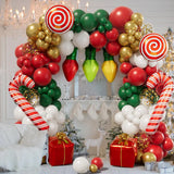 elvesmall Christmas Balloon Garland Arch Kit Red Green Gold Balloons Christmas Party Gift Box Candy Cane Foil Ballon Xmas Party Decoration