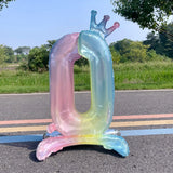 elvesmall  32 Inch Crystal Gradient Number Stand Foil Balloons with Crown Figures Globos 0-9 Birthday Party Decorations Wedding Baby Shower