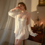 elvesmall  Sexy Women Nightwear Sets Fashion Nightwears For Ladies Bathrobe Gown Satin Lady Pajamas Night Dresses For Woman Free Shipping