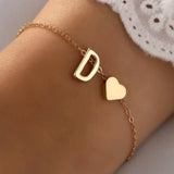 elvesmall 26 English Initial Letter Bracelets for Lovers Women Men DIY Personalized Name Alloy Heart-shaped Bracelets Jewelry Anniversary