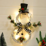 elvesmall Christmas Luminous Snowman Wreath Garland Led Light Door Decoration Artificial Home Window Wall Background Door Hanging Ornament