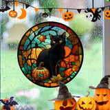 elvesmall Halloween PVC Static Glass Stickers Scary Castle Cat Glass Stickers Non Adhesive Removable Party Home Decorations