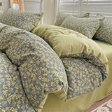 elvesmall Duvet Cover Simple Plant Flower Bed Sheet for Adults and Kids Washed Cotton Floral Pillowcase Home Textiles Four-Piece Bed Set