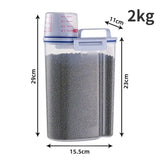 elvesmall 1Pc 2L Food Pail Plastic Storage Tank with Measuring Cup Container Moisture Proof Sealed Jar Supplies Accessories Storage Tank