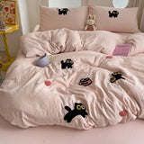 elvesmall Bedding Set 2024 New Four Seasons Super Soft Washed Cotton Towel Embroidery Duvet Cover Four Piece Set - Lucky Cat Series