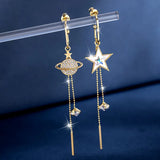 elvesmall New Trend Star Earth Long Tassel Dangle Earrings For Women Planet Crystal Statement Pendant Earrings Wedding Party Jewelry