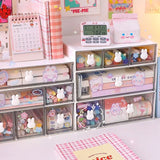 elvesmall Drawer Type Desktop Storage Box Set Student Ins Stationery Transparent Acrylic Dormitory Desk Organizer Shelf Send Cute Stickers