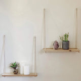 elvesmall Wooden Rope Swing Wall Hanging Plant Flower Pot Tray Mounted Floating Wall Shelves Nordic Home Decoration Moredn Simple Design