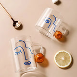 elvesmall  -   460ml Creative Scale Glass Mug Breakfast Mlik Coffe Cup Household Couple Water Cup Ball Handle Design Pattern Drinkware Cups