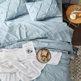 elvesmall  King Comforter Set - Cal King Bed Set 7 Pieces,Pinch Pleat Light Blue Bedding Set with Comforters,Sheets,Pillowcases Shams