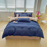 elvesmall Solid Color Duvet Cover Set Twin Queen, 100% Washed Cotton Bedding Set Soft Comfy 4 Pcs-1 Quilt Cover,1 Flat Sheet,2 Pillowcase