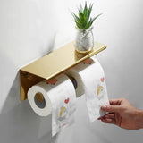 elvesmall Golden Modern Wall Mounted Toilet Paper Holder Stainless Steel Double Roll Tissue Holder Bathroom Paper Roll Storage Rack Hotel