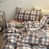 elvesmall Fashion Plaid Bedding Set 100% Cotton Duvet Cover Set Home Textiles Nordic Bed Sheet Queen King Quilt Cover Pillowcase Bed Linen
