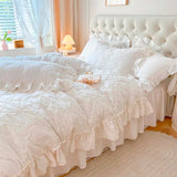 elvesmall  Korean Cotton Four Piece Bedding Set Solid Princess Style Girl Heart Quilt Cover Sheet Pure Cotton Bedding Set Four Seasons